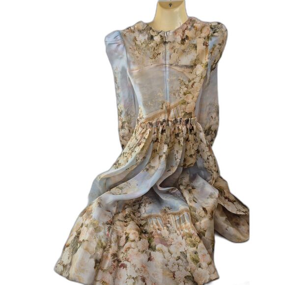 Zimmermann Women's Lyrical Ruched Silk Floral Midi Maxi Dress Gown Size AU 0 XS - Picture 5 of 8